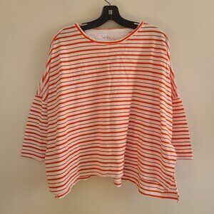 Mersea Women’s Catalina Tee Oversized Cotton Shirt  One Size White Orange Stripe